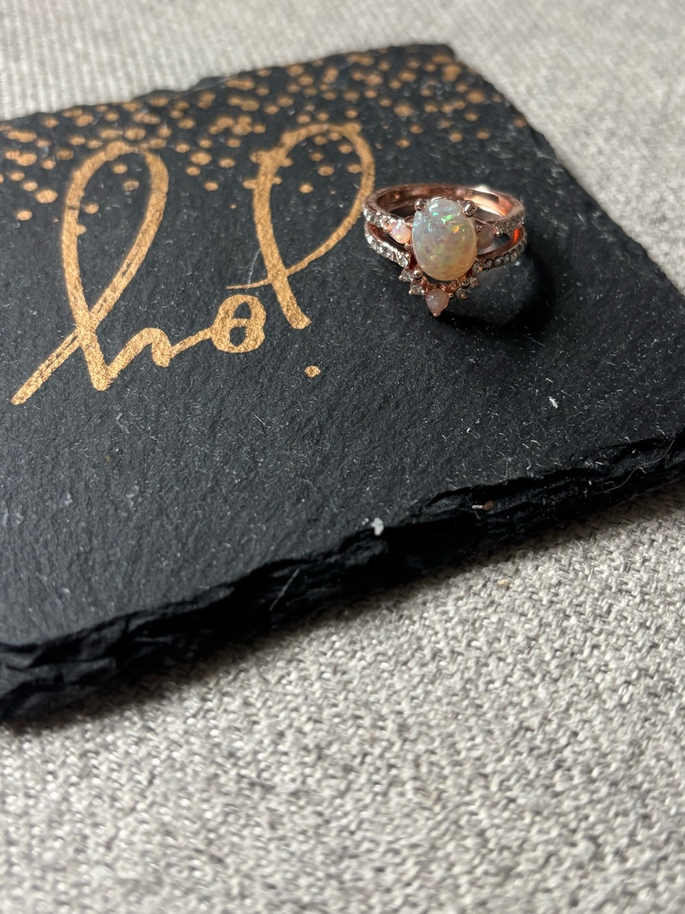 Opal & Rose Gold Stacking Ring Set - Women Jewelry